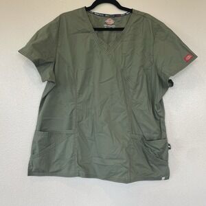 Dickies Olive Green Scrub Top Stretch Size 2XL